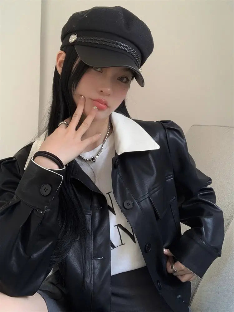 Cropped Leather Biker Jacket