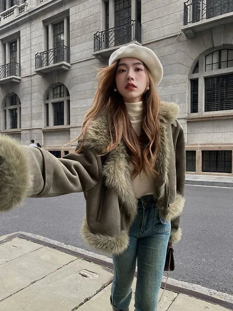 Faux Suede Leather Jacket