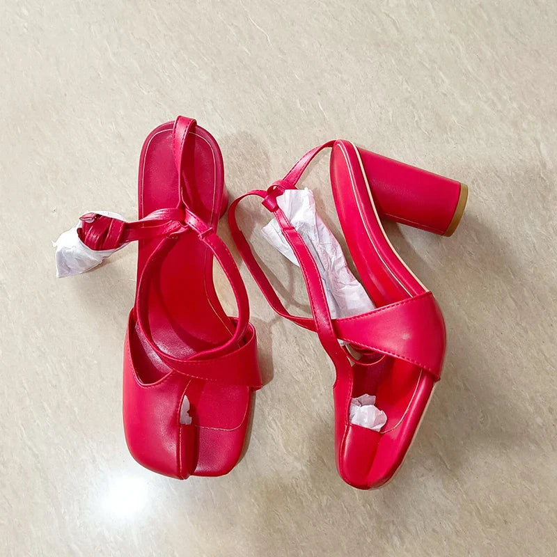 Split toe high heel lace up slides Sandals