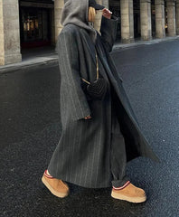 Lapel Striped Oversize Full Sleeve Long Coat