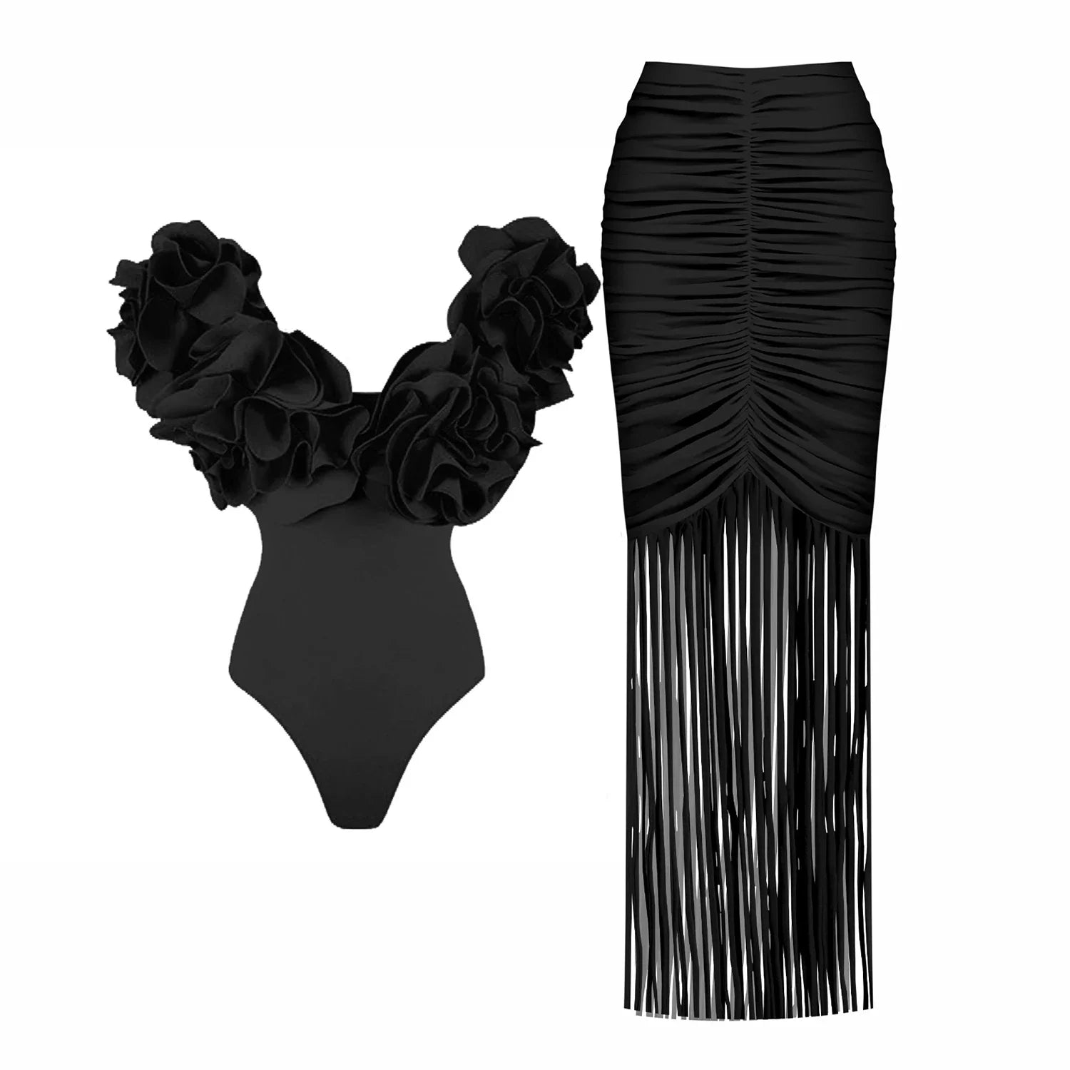 Flower Ruffle Push-Up Off-Shoulder Swimwear Set