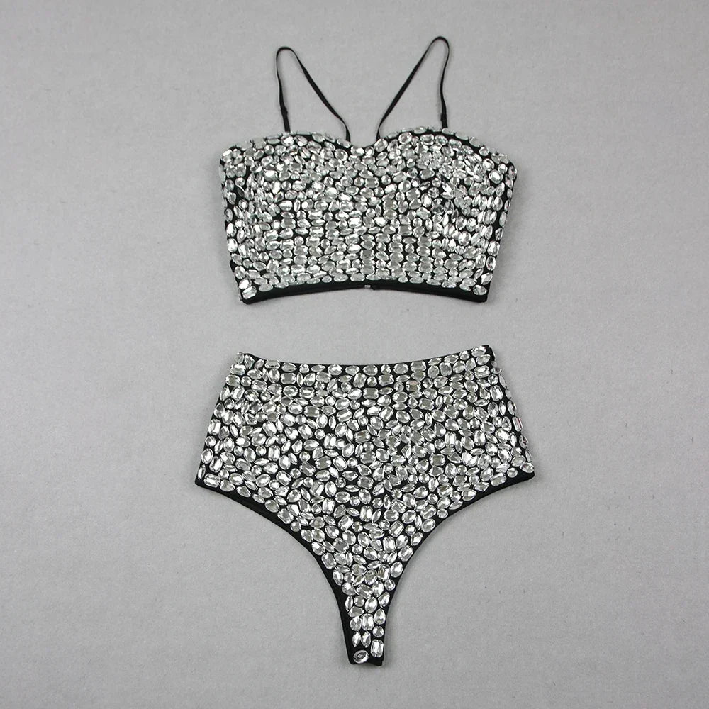 Diamond Decorated High Waist Jumpsuit Set