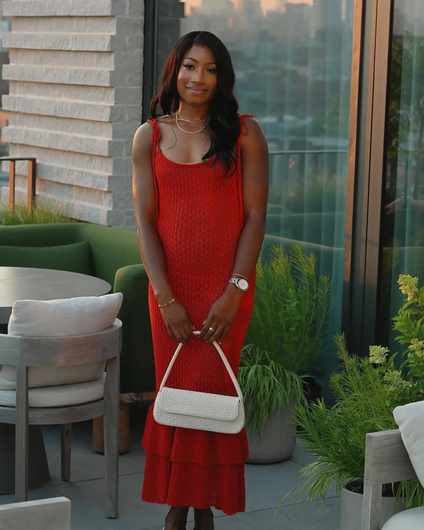 Crochet Maxi Dress with Ruffle Trim