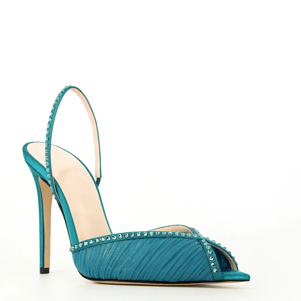 Nude Pink Purple Mesh Slingback Stiletto Sandals