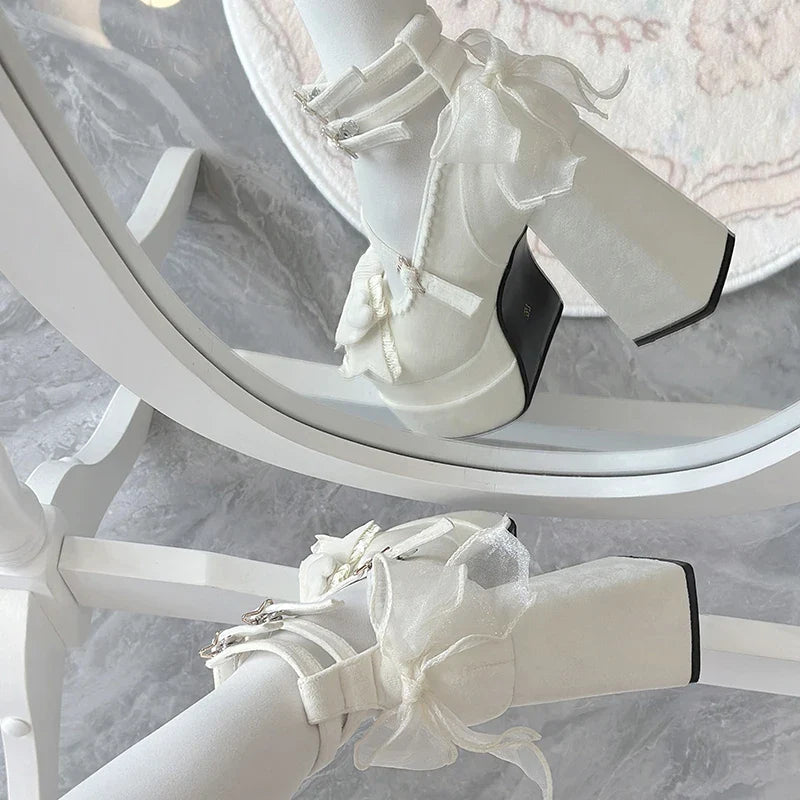 Platform High Heel Butterfly-knot Cross Strap Shoes