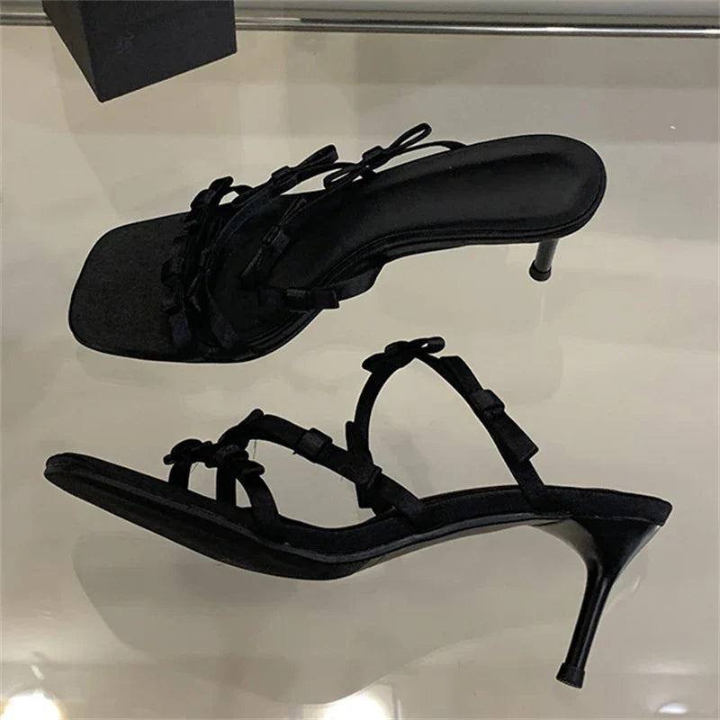 Leopard Narrow Band Thin Low Heels Sandals
