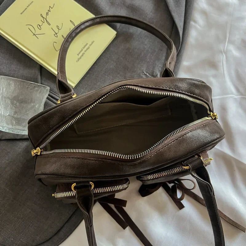Bow Design Double Pockets Baguette Bag