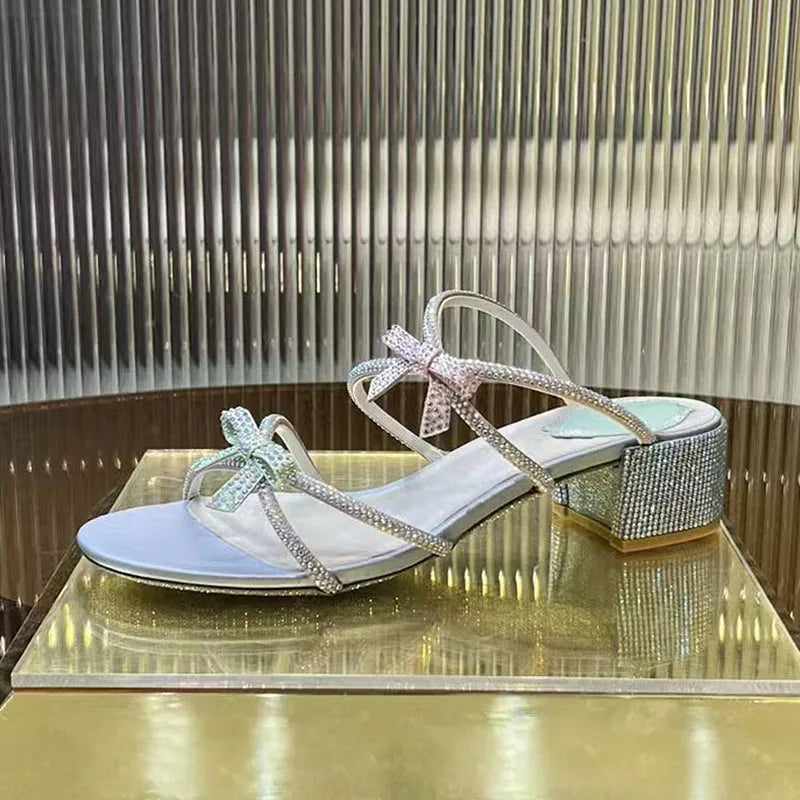 Square Heels Crystal Butterfly-knot Party Shoes