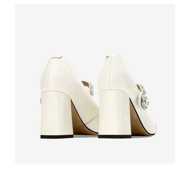 Square Head Diamond Chunky Heels Mary Jane Shoes