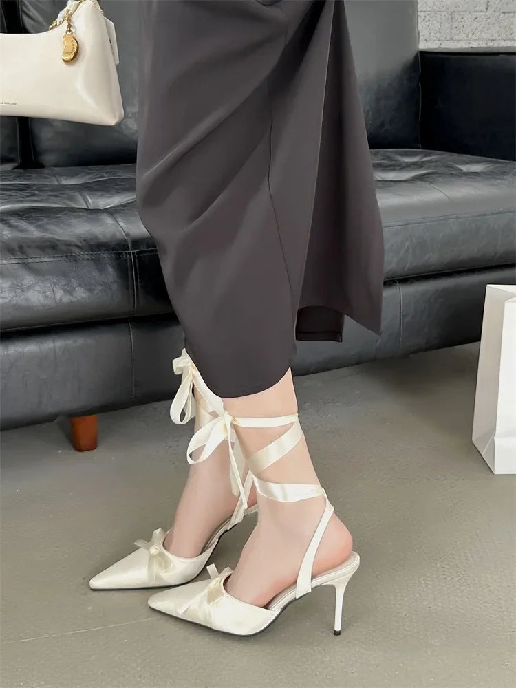 Butterfly-knot Ankle Lace Up Thin Low Heels Sandals