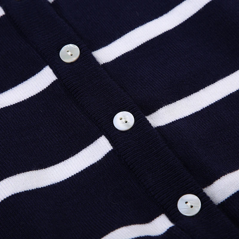 Basic Stripe Buttons Up Knit Sweater