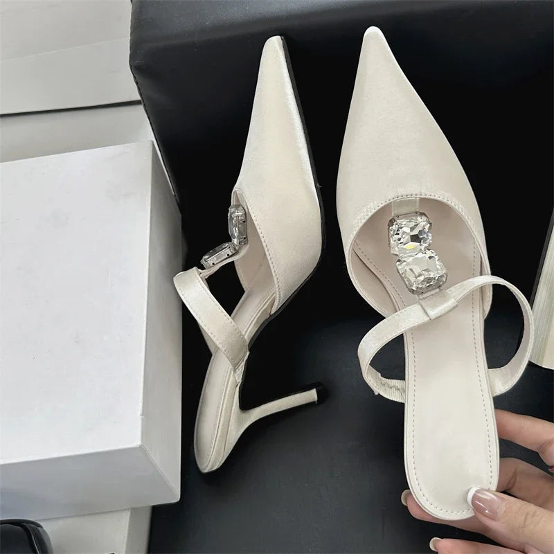 Crystal Pointed Toe Thin Heeled Pumps