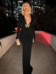 Black Fishtail Dress Dramatic Style with Butterfly