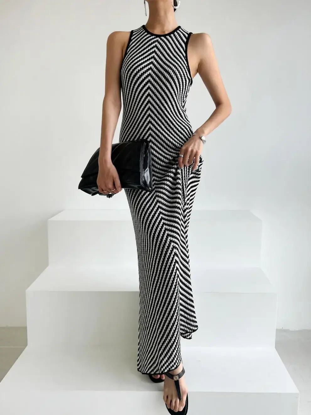 Striped Ribbed Midi Dress