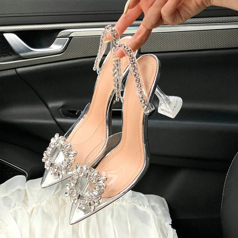 PVC Transparent Crystal Pointed Toe High Heels Shoes