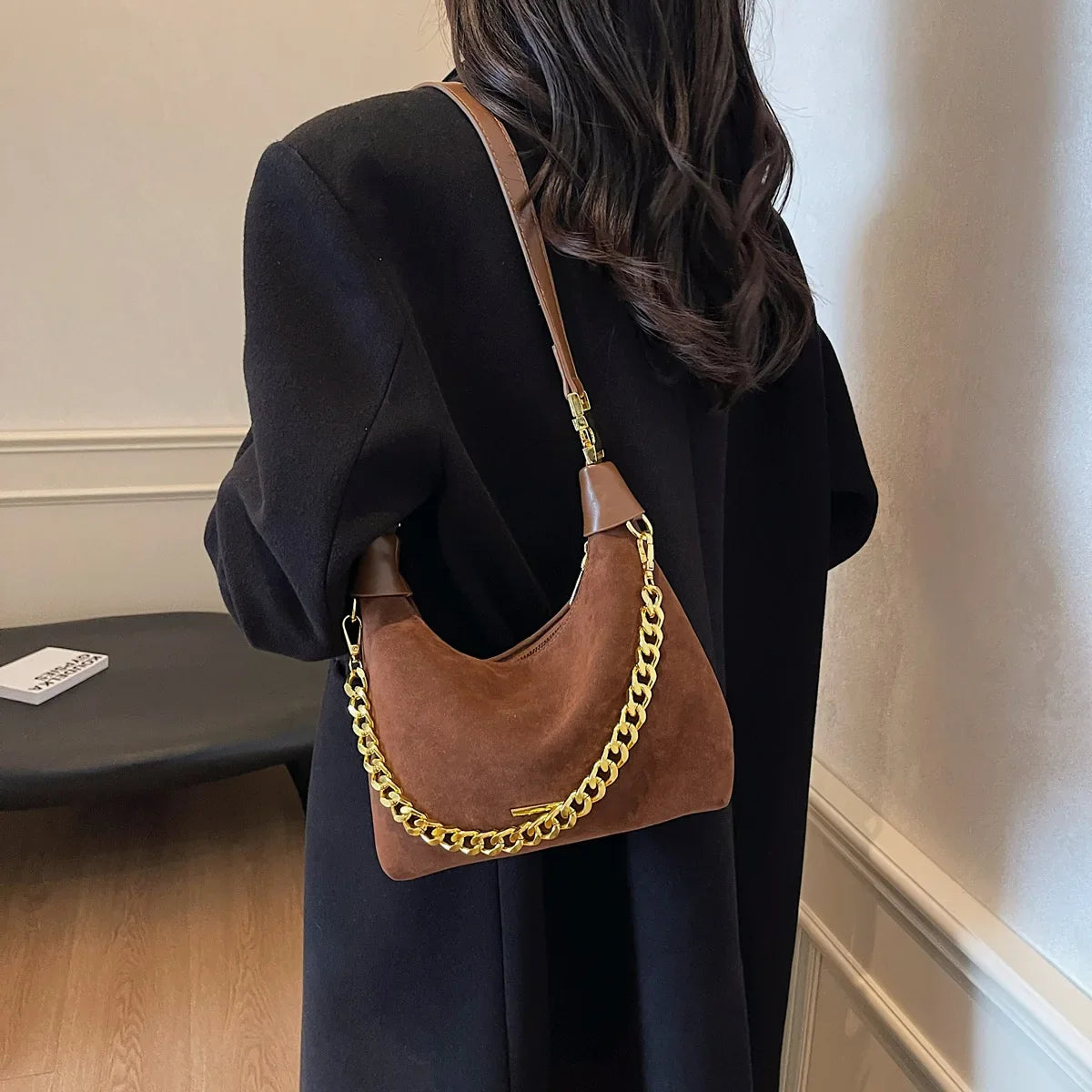 Small Faux Suede Chain Handbags