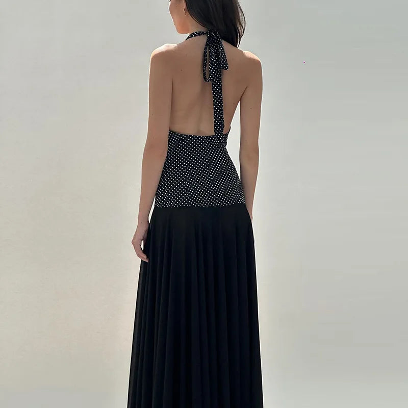 Polka Dot V-neck Fringe Maxi Dress