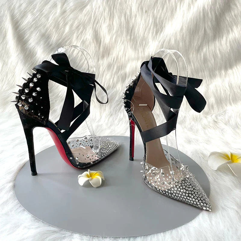 Ribbon PVC transparent Rhinestone Fine Heels