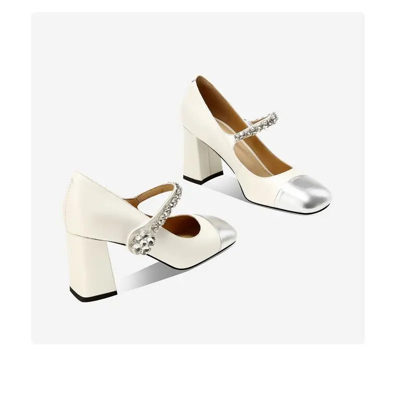 Square Head Diamond Chunky Heels Mary Jane Shoes