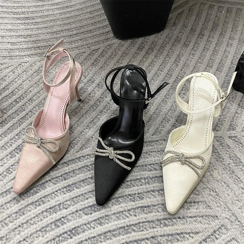 Crystal Butterfly-knot Thin High Heeled Pumps