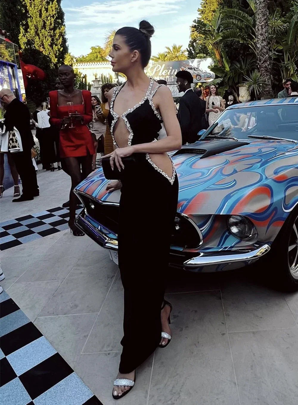 Black Diamond Bandage Sleeveless V-Neck Maxi Dress