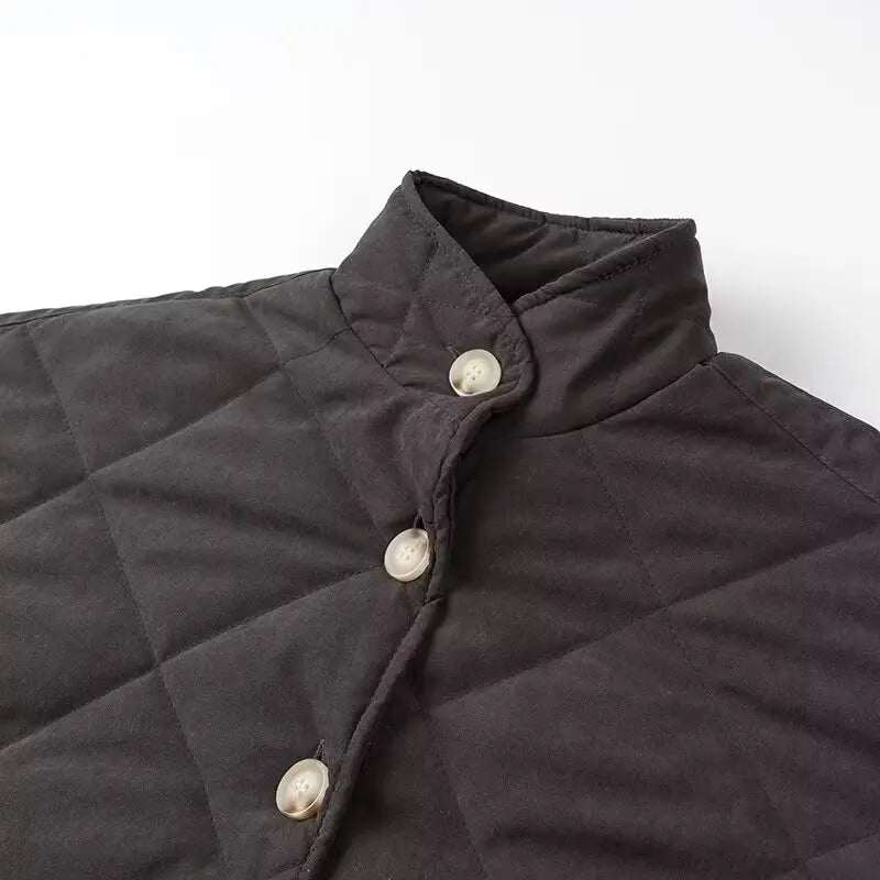 Solid Stand Collar Quilted Jacket