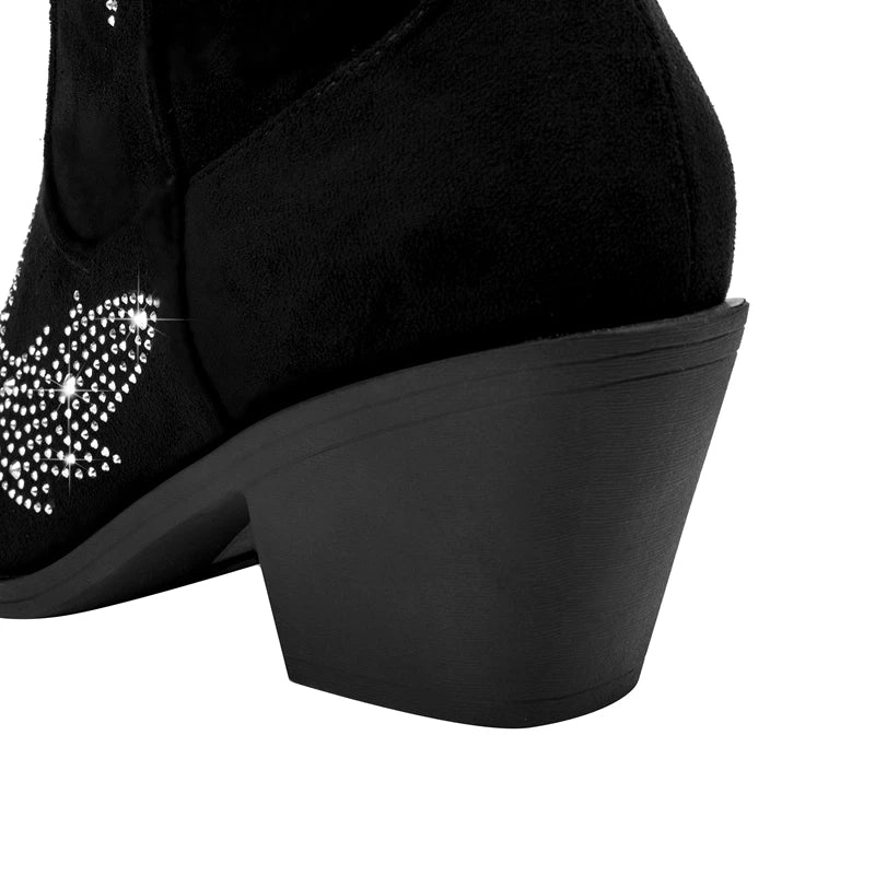 Water Diamond Maple Leaf Thick Heel Short Boots