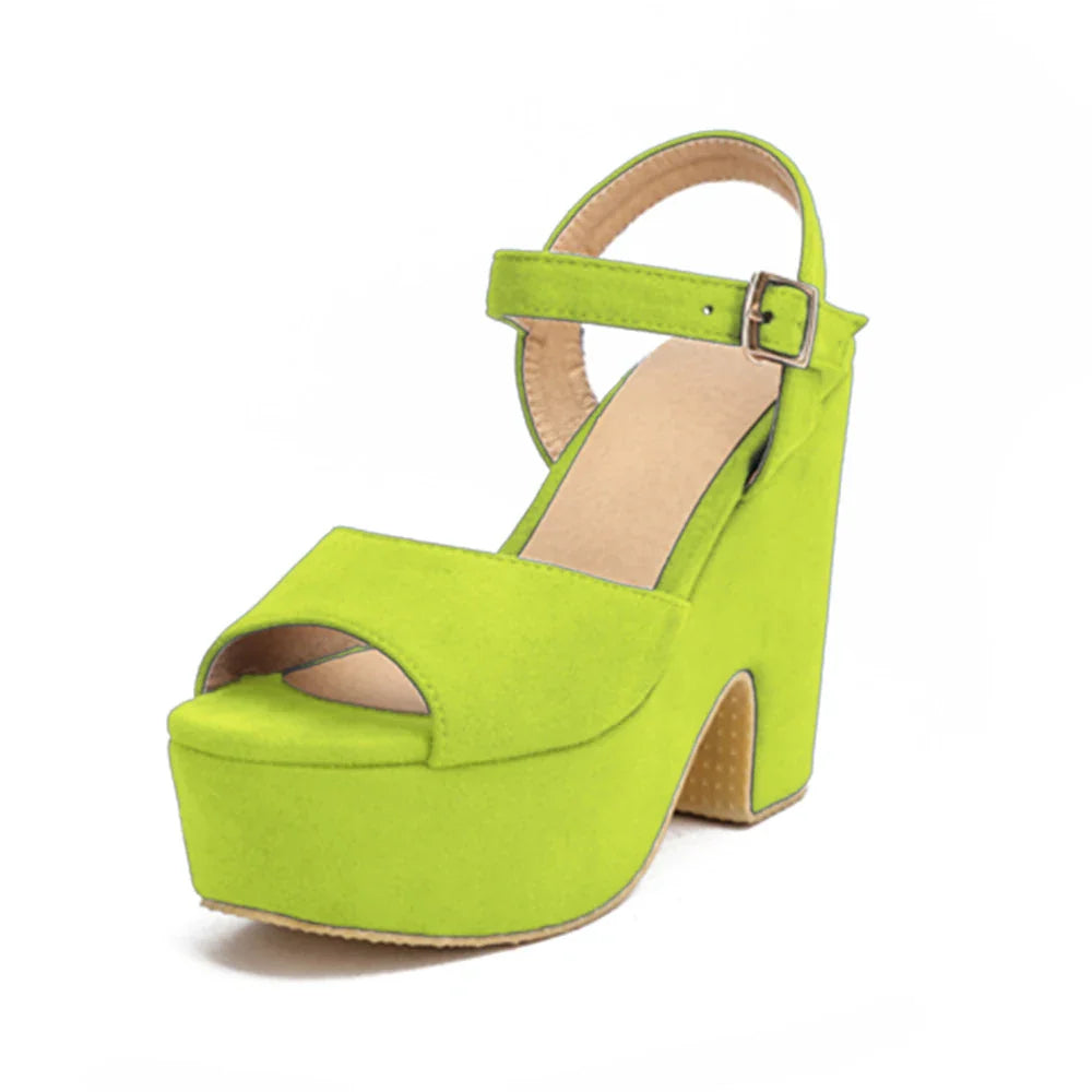 Ankle Strap Buckle Ladies Flock Wedge Shoes