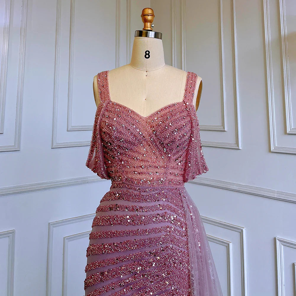 Caramel Mermaid Evening Gown with High Slit