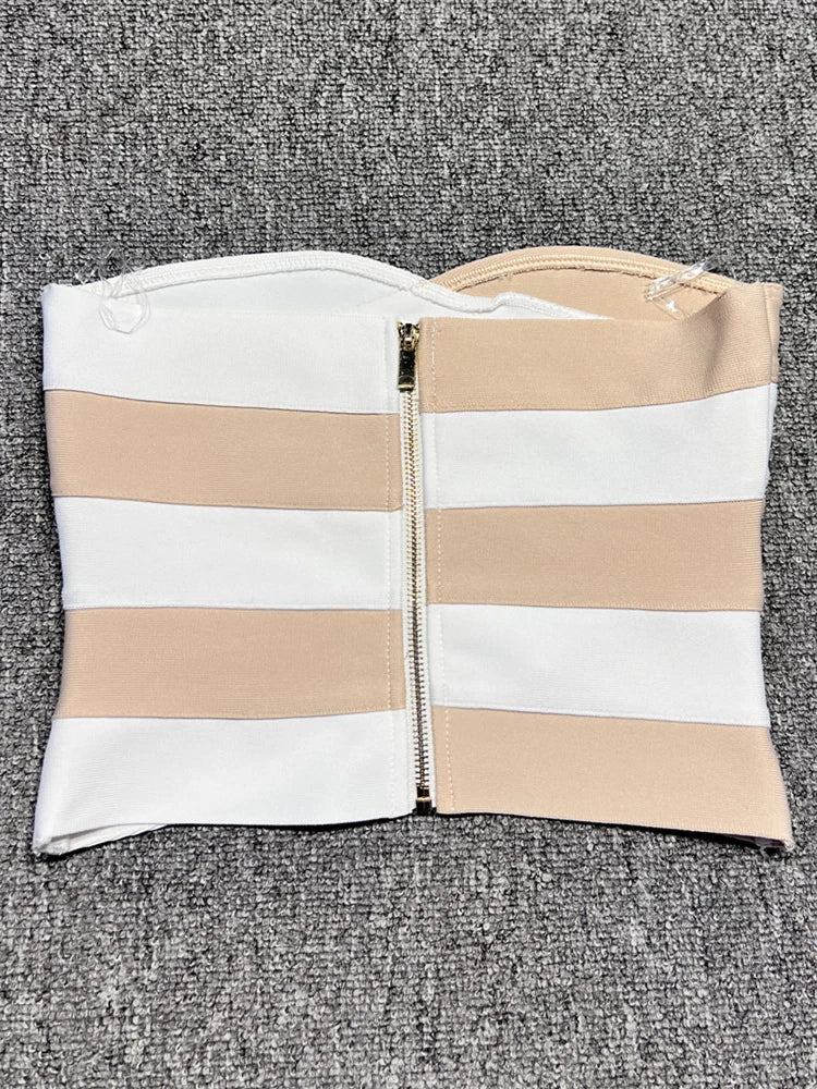 Strapless Irregular Patchwork Hollow Out Bandage Tops