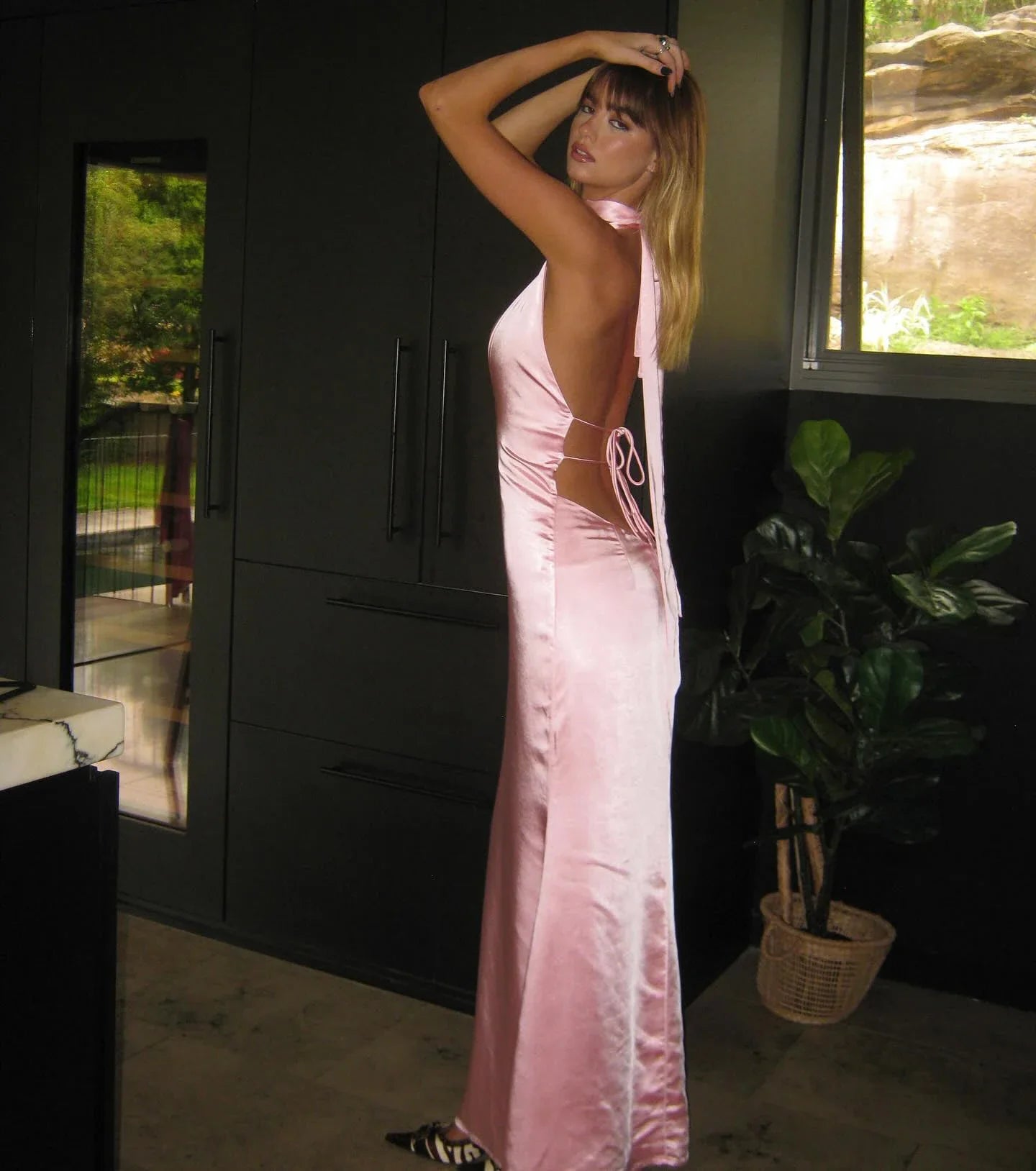 Satin Open Back Dress