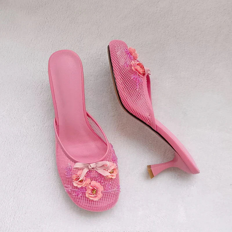 Mesh Thin heel Slip on Sandals