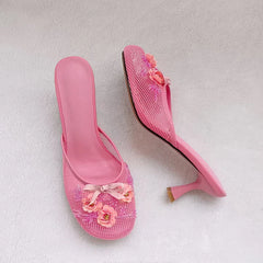Mesh Thin heel Slip on Sandals
