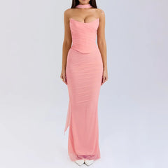 Mesh Corset And Midi Skirt Two Piece Set