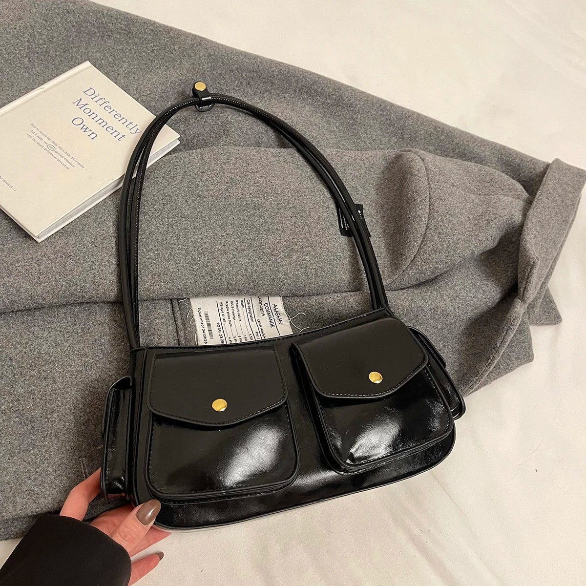 Faux Leather Small Double Pockets Underarm Bags