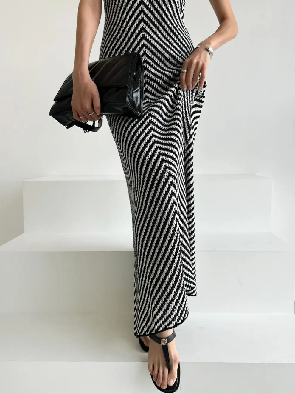 Striped Ribbed Midi Dress