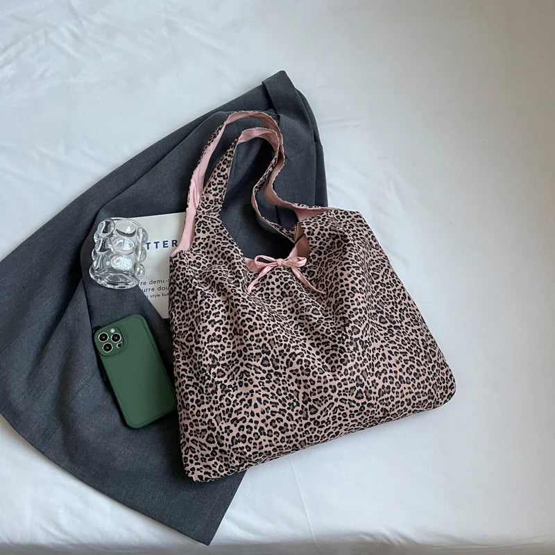Large Leopard Cloth Underarm Tote Bags