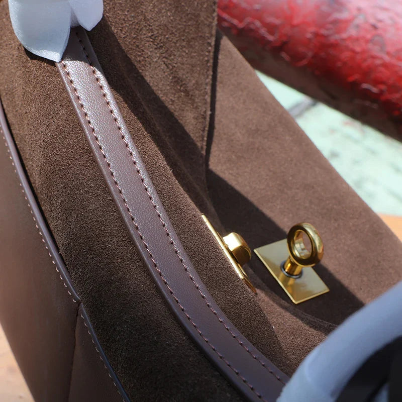 Suede Leather Frosted Shoulder Kellybag