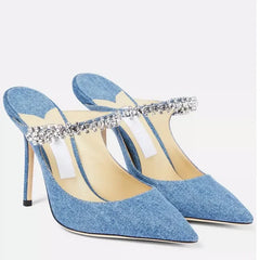 Pointed High Heels Rhinestone Slippers for Women