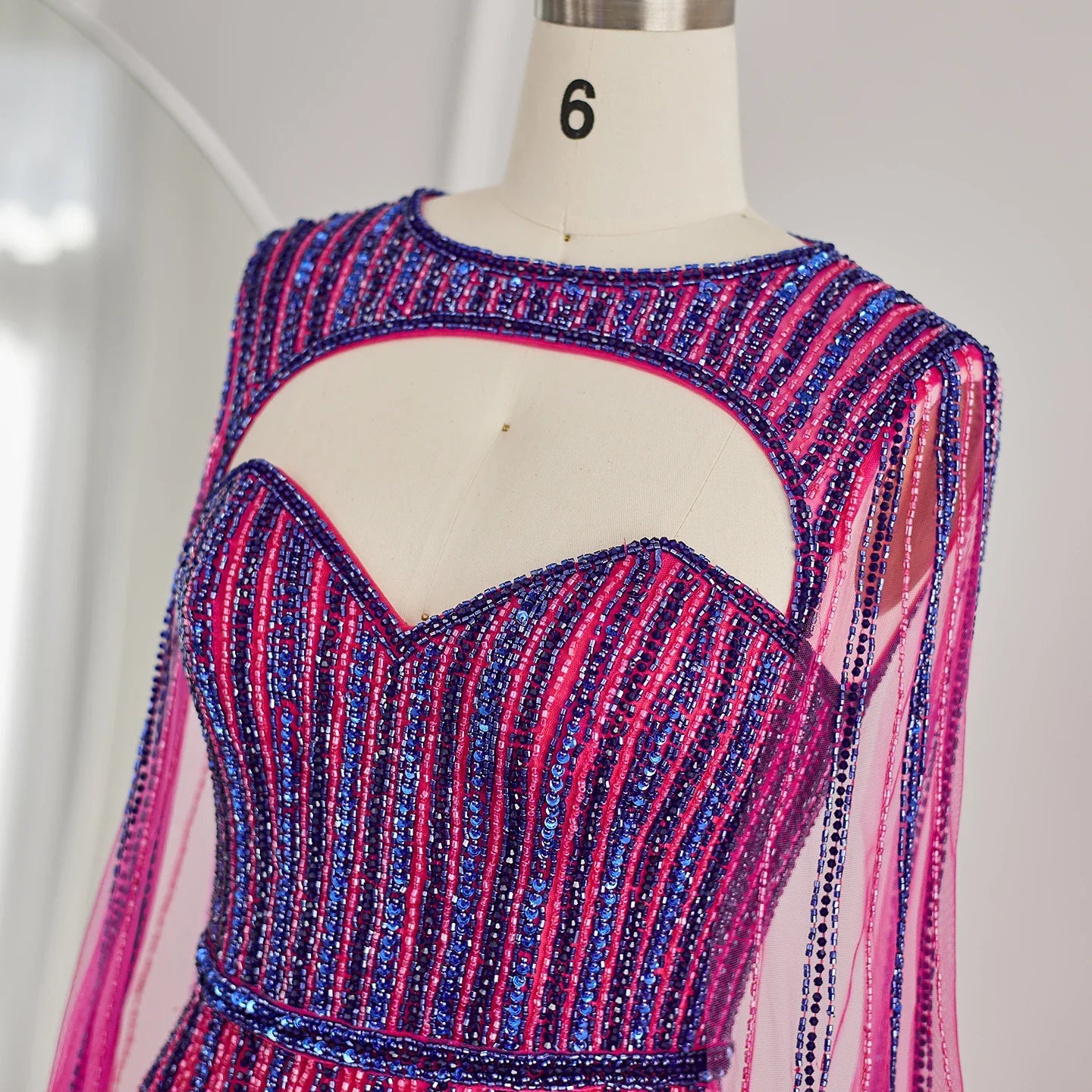 Fuchsia Evening Dress with Cape Sleeves