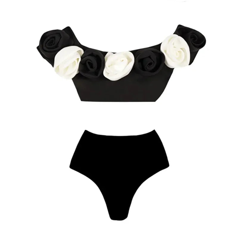 3D Flower Ruffle Printed Push-Up Women's Bikini Set