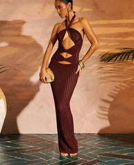 Crochet Halter Maxi Dress with Cutouts