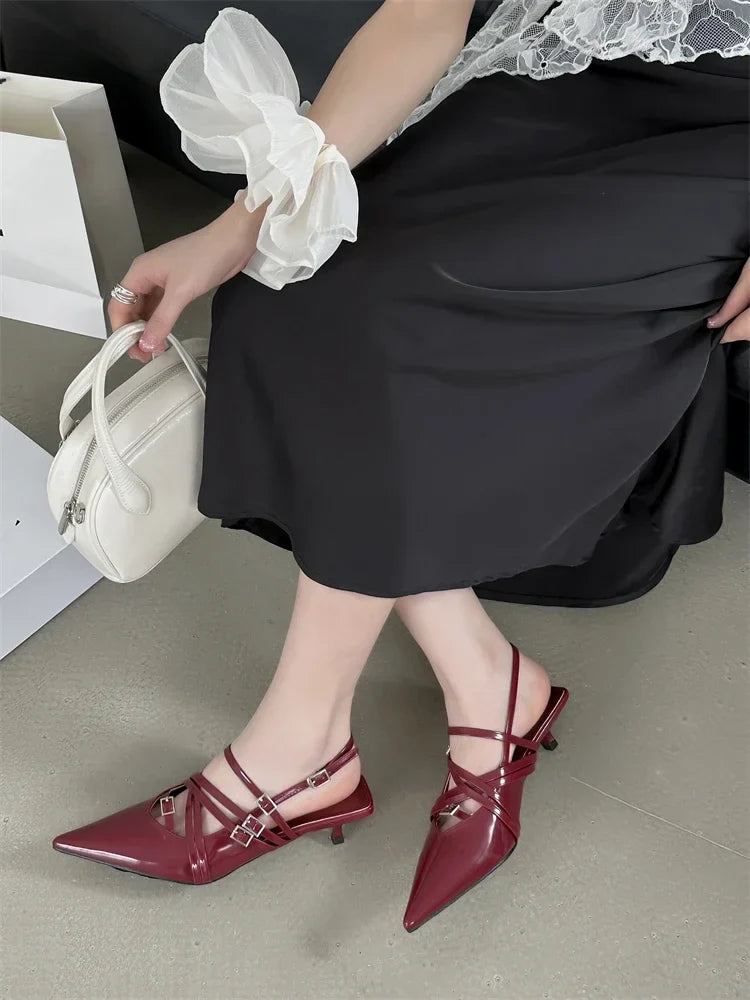 Pumps Slingback Pointed Toe Thin Low Heels Shoes