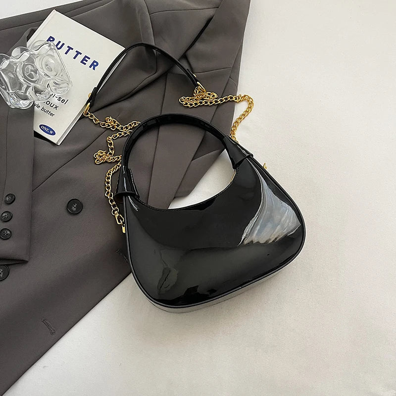 Small Glossy Faux Leather Saddle Bags