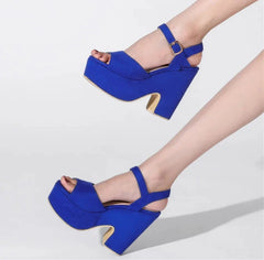 Ankle Strap Buckle Ladies Flock Wedge Shoes