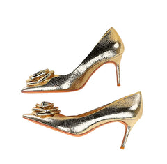 Flowers Pumps Pointed Toe Thin Low Heels