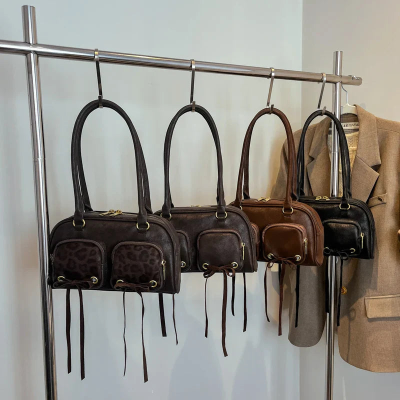 Bow Design Double Pockets Baguette Bag