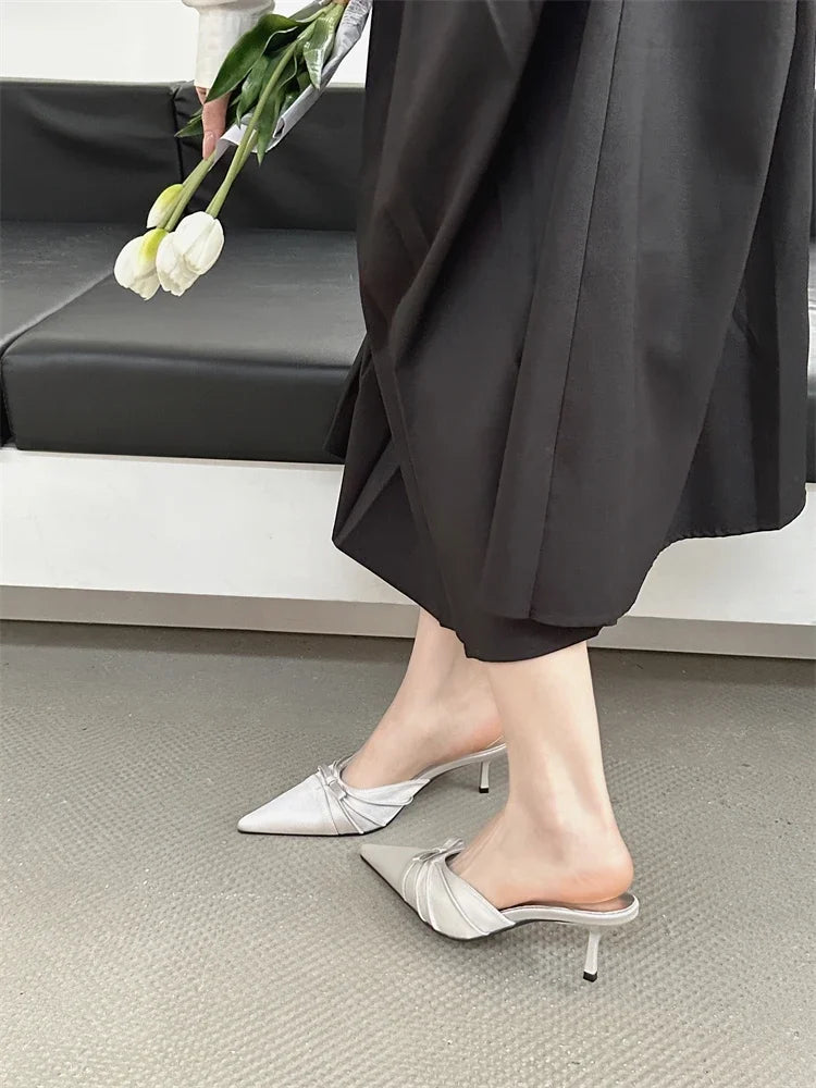 Butterfly-knot Pointed Toe Mules Thin Heels Shoes