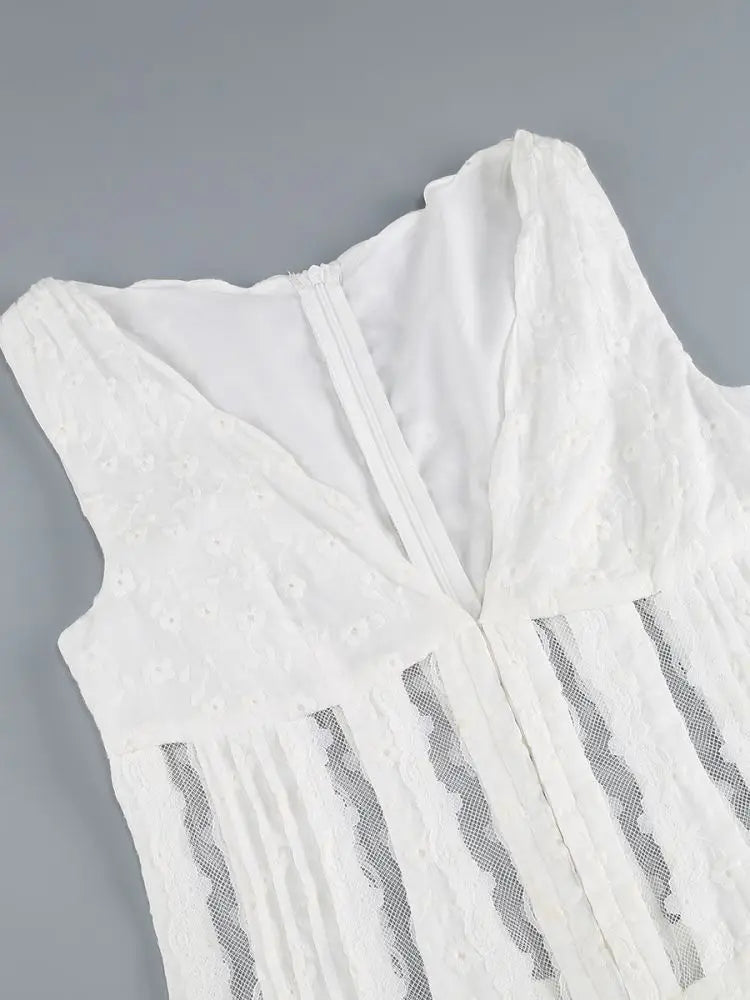 White Sleeveless V-neck Maxi Dress