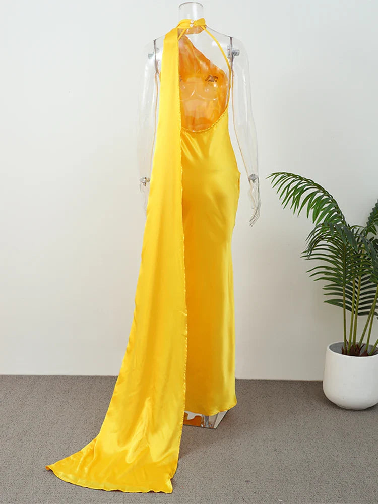 Yellow Satin Maxi Dress